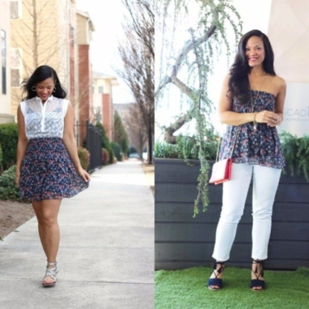 CABI Floral Flirt Skirt Navy M #5184 NWOT